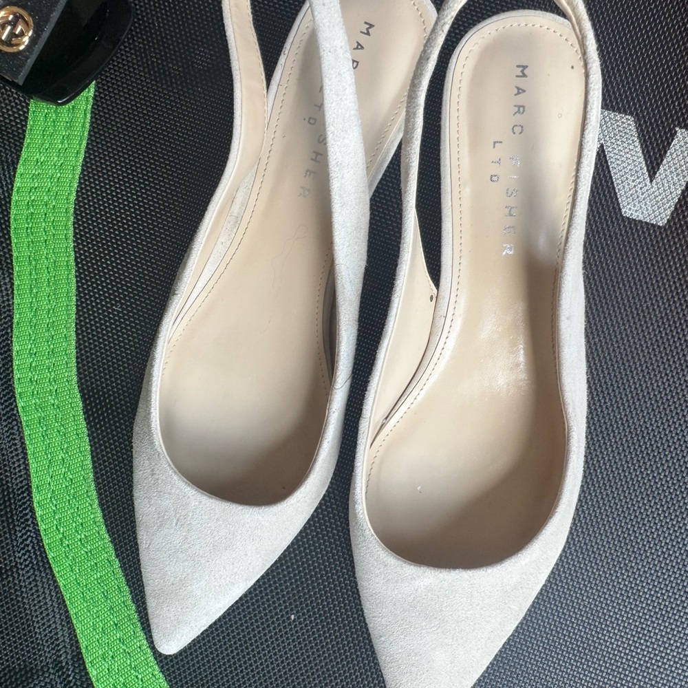 Marc Fisher LTD “Posey” Kitten Heel Slingback Suede - Light Grey